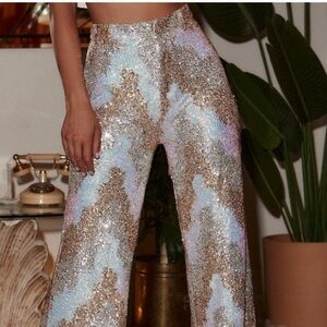 12th Tribe Ivory Multi Sequin Trousers flare size  small